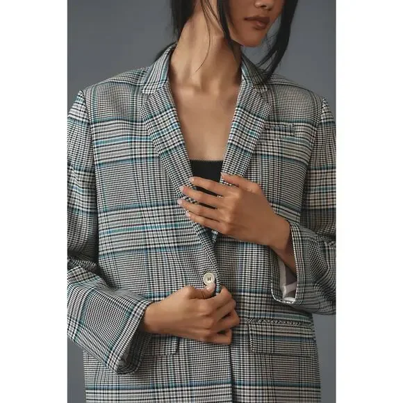Baum und Pferdgarten NWT Bodia Oversized Blazer Blue Plaid Check Jacket Size 12 - Picture 12 of 12